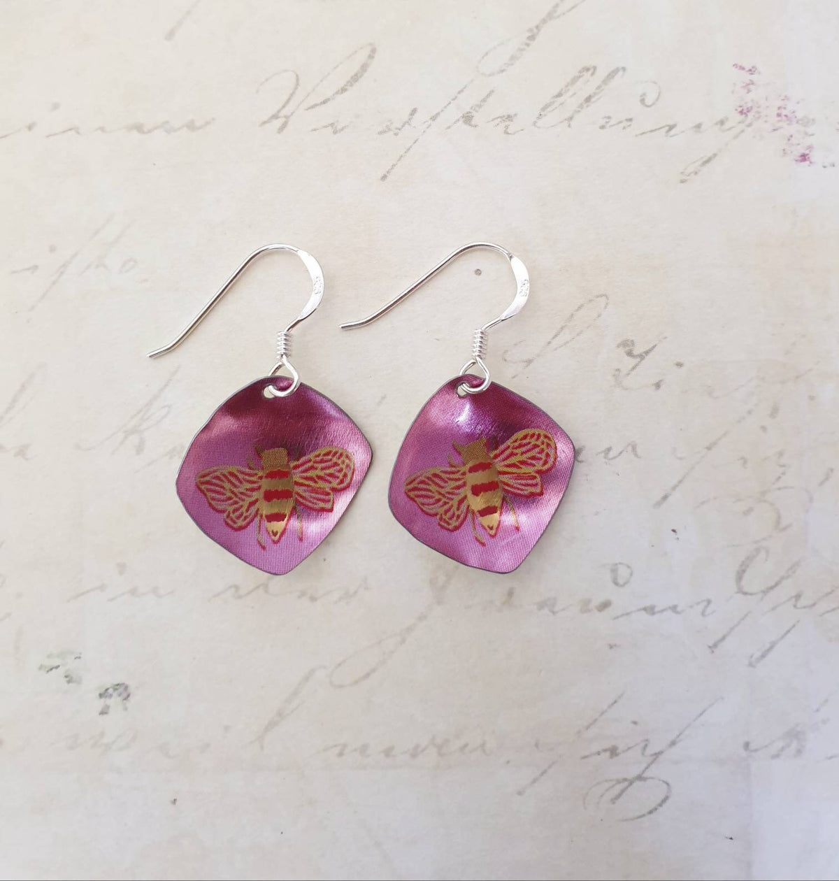 Pink Bees Tin Earrings