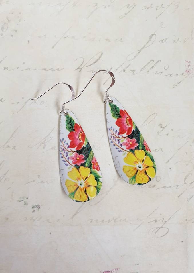 1960s Vintage Tin Floral Teardrop Earrings
