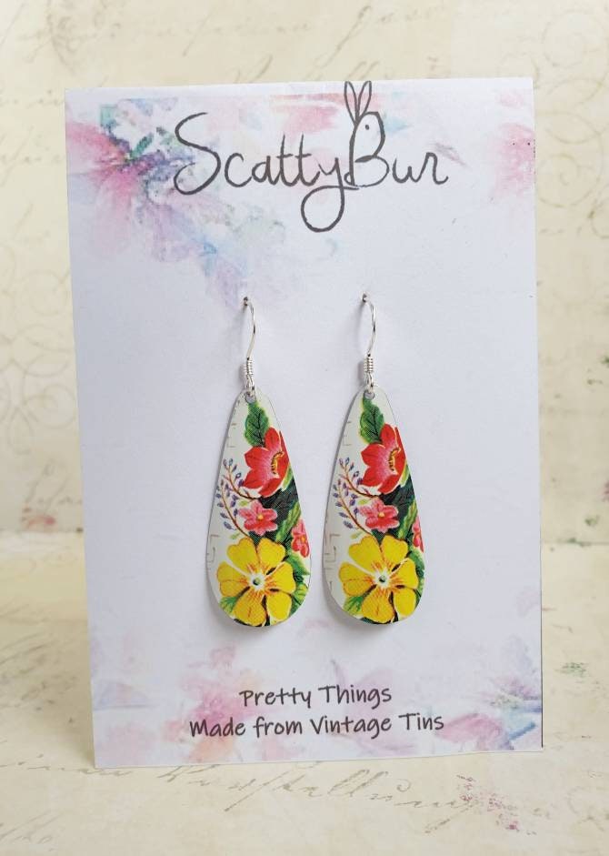 1960s Vintage Tin Floral Teardrop Earrings