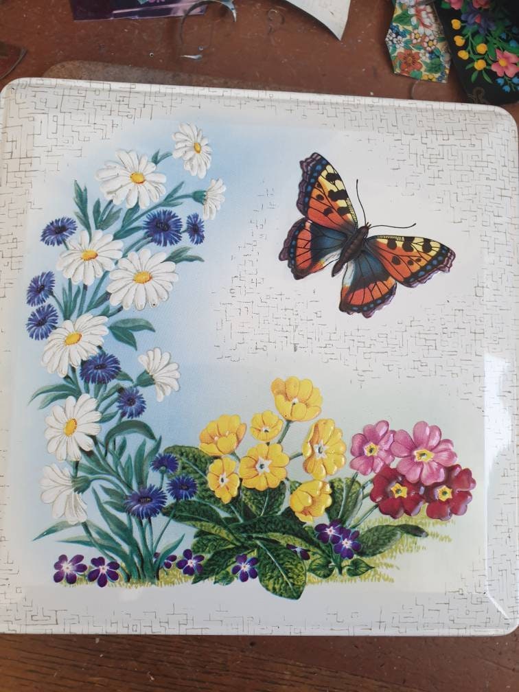 Upcycled Tin Earrings: 1963 Cornflower Design, Boho Style
