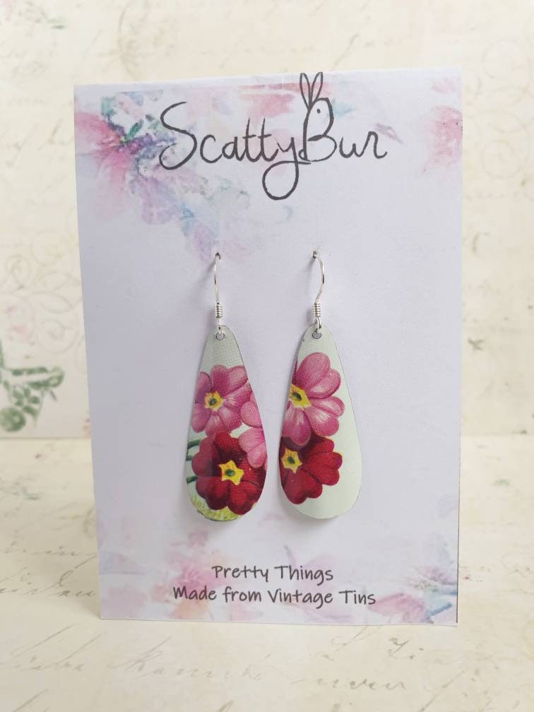 1960s Vintage Tin Pink Primula Earrings
