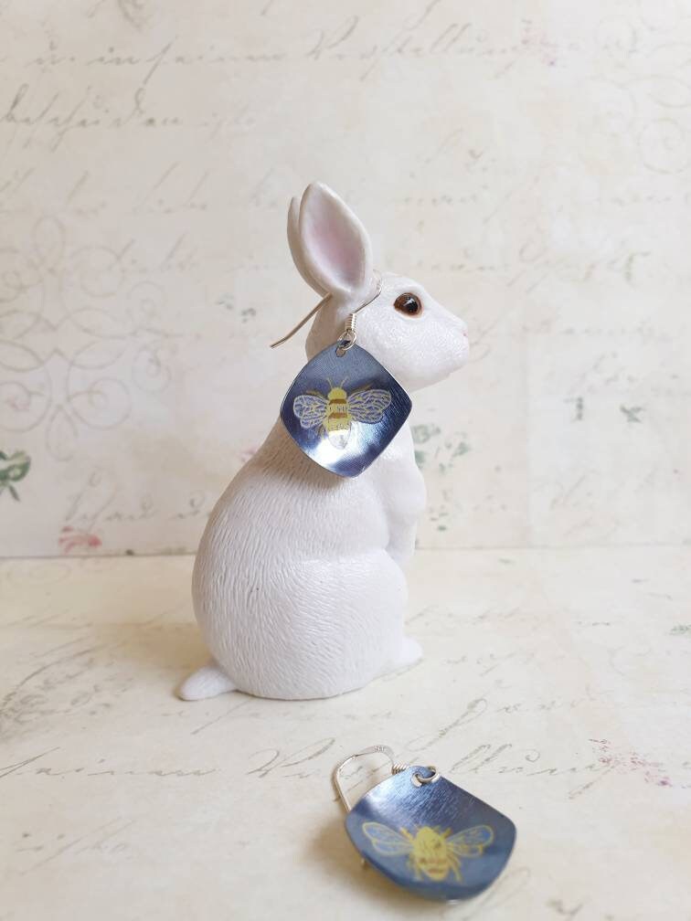 Blue Bees Tin Earrings