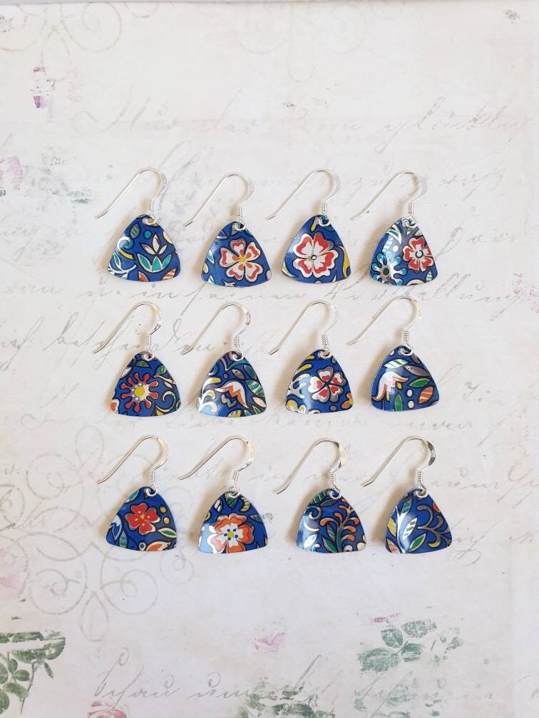 Blue 1950s Vintage Tin Earrings