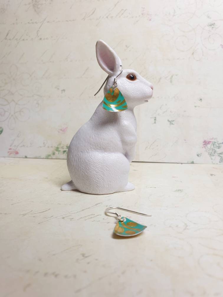 Recycled Tin Triangle Earrings: Turquoise & Gold Small Drop