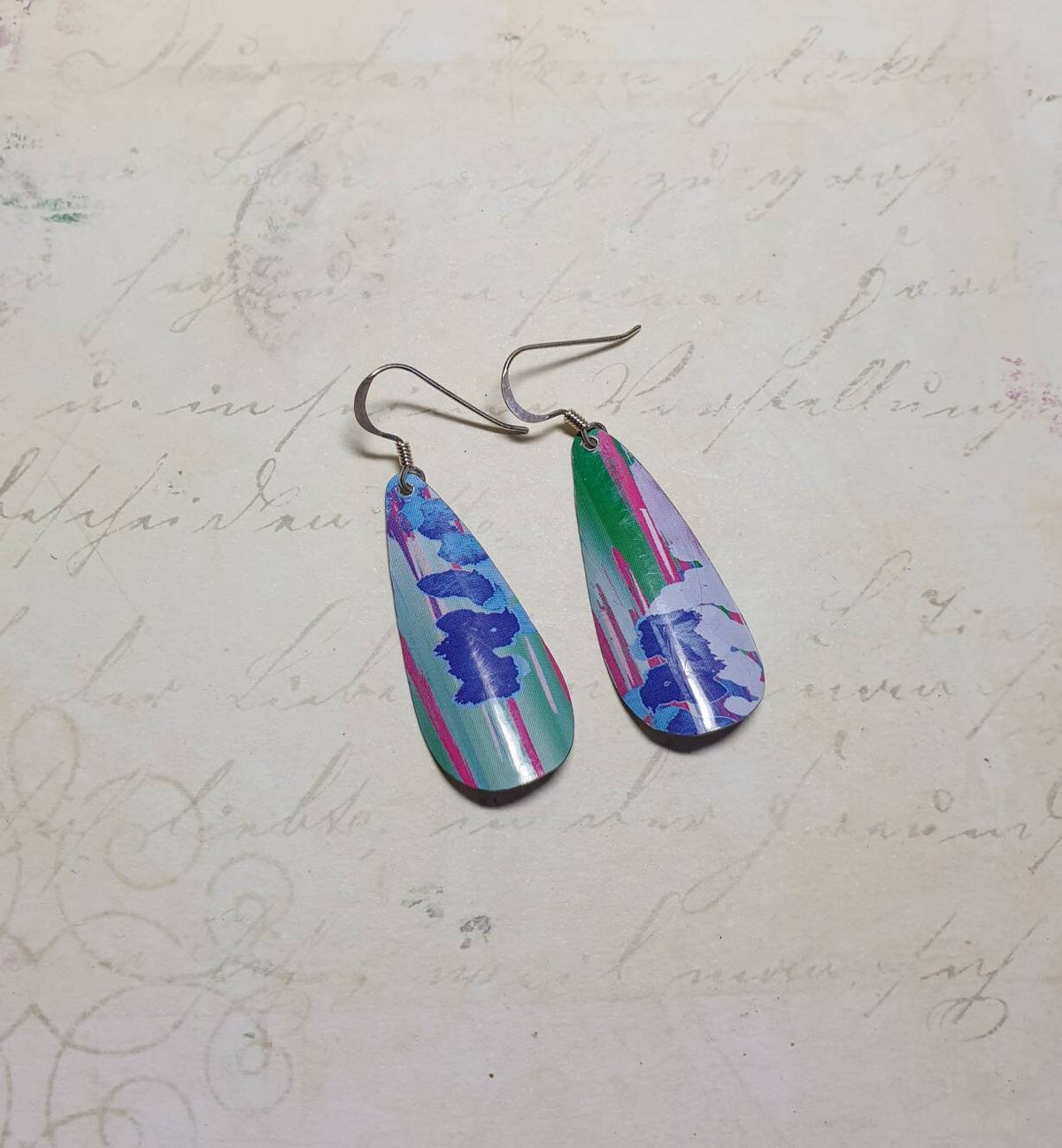 Multicoloured Recycled Tin Drop Earrings - ScattyBun - 10th Anniversary - Gifts Under 30 - Boho - Long Drop -