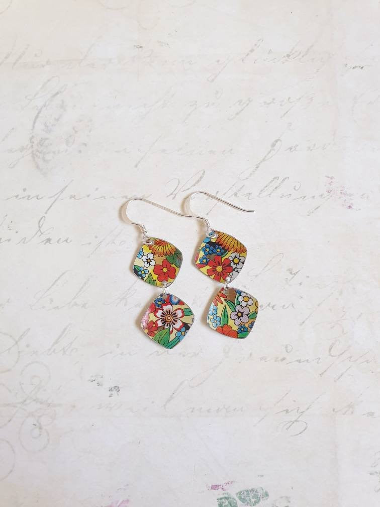 Colourful Floral 1970s Tin Earrings