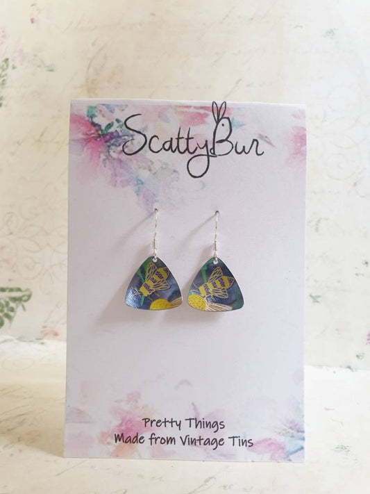Blue bee earrings - ScattyBun - Recycled Tin Jewellery - 10th Anniversary - Gifts Under 30 - Boho