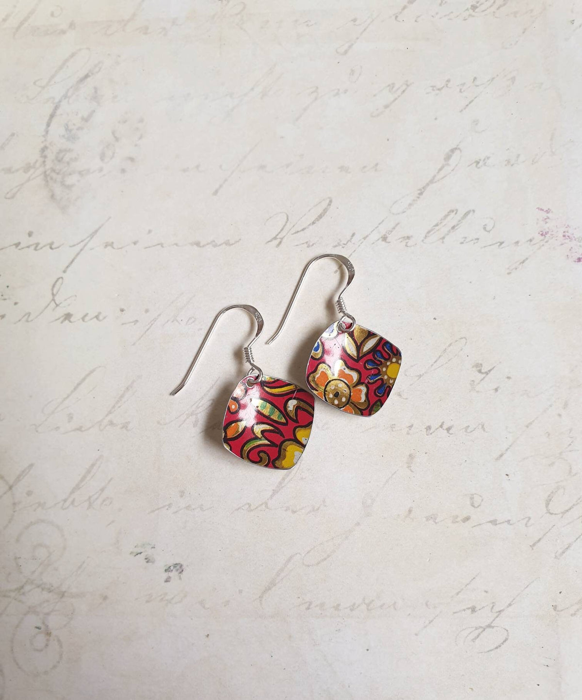1950s Red Floral Vintage Tin Earrings (sm)