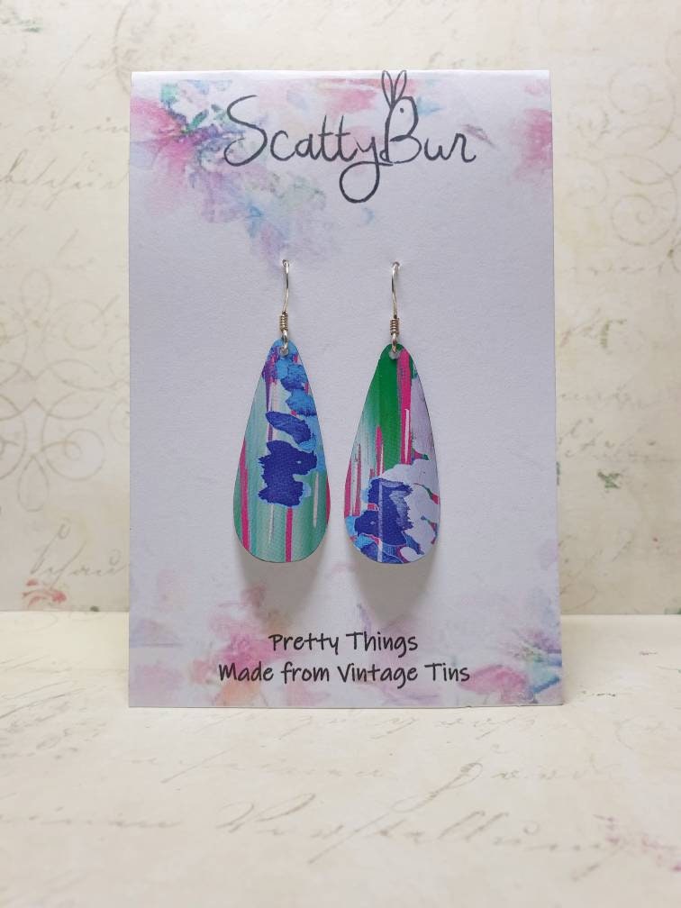 Multicoloured Recycled Tin Drop Earrings - ScattyBun - 10th Anniversary - Gifts Under 30 - Boho - Long Drop -