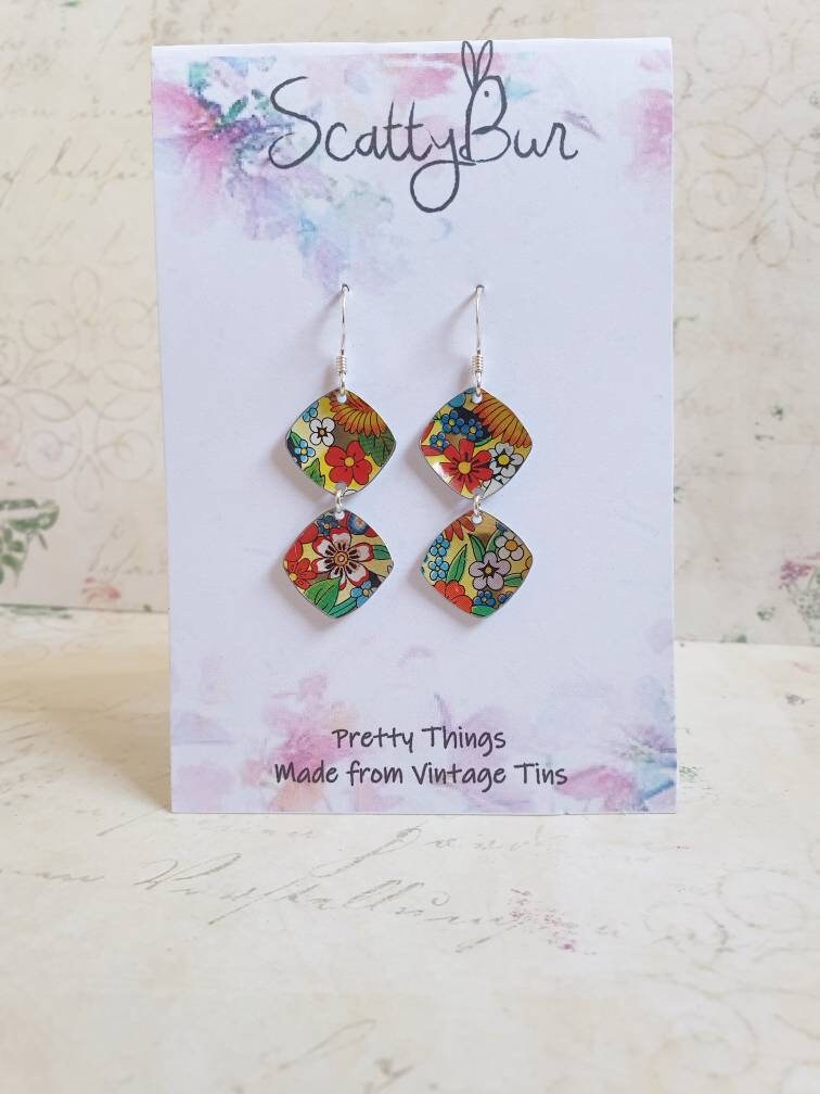 Colourful Floral 1970s Tin Earrings