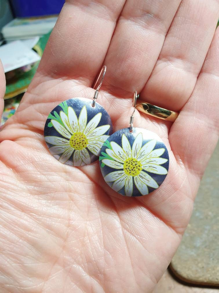 Big Camomile earrings by ScattyBun Recycled Tin Jewellery 10th anniversary gifts under 30