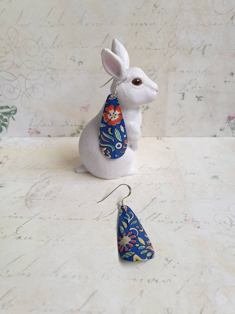 Blue 1950s Vintage Tin Teardrop Earrings