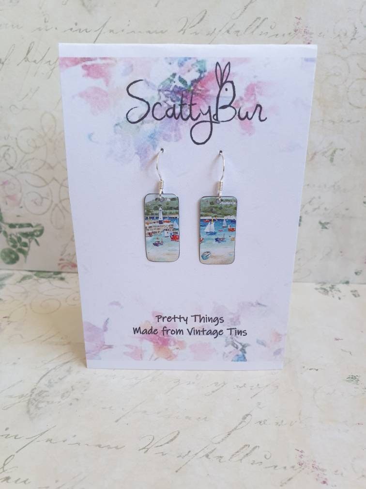 St Ives Earrings - Recycled Tin - Diptych - Medium Drop - Cornish Coastal - Beaches - Mother's Day - Anniversary - Lockdown - Birthday Gift