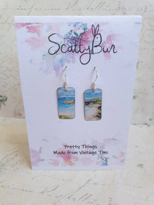 Daymer Bay Recycled Tin Earrings: Coastal Cornish Art, Sterling Silver