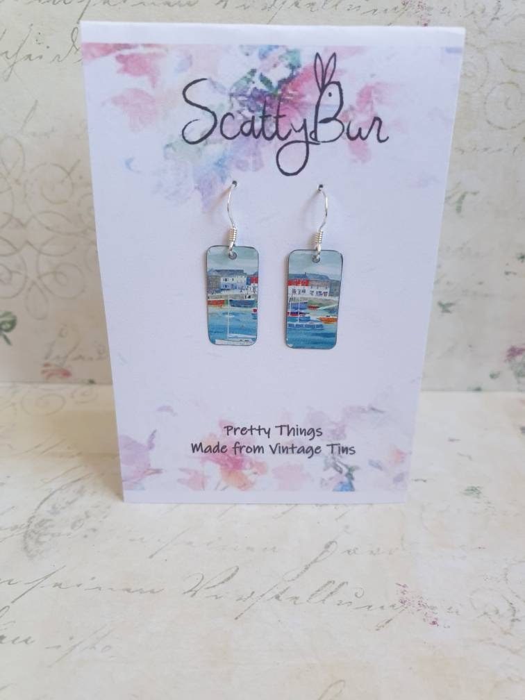 Padstow Harbour Earrings: Recycled Tin Cornish Coastal Art
