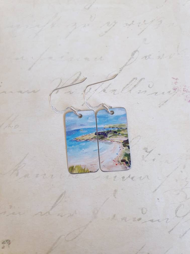 Daymer Bay Recycled Tin Earrings: Coastal Cornish Art, Sterling Silver