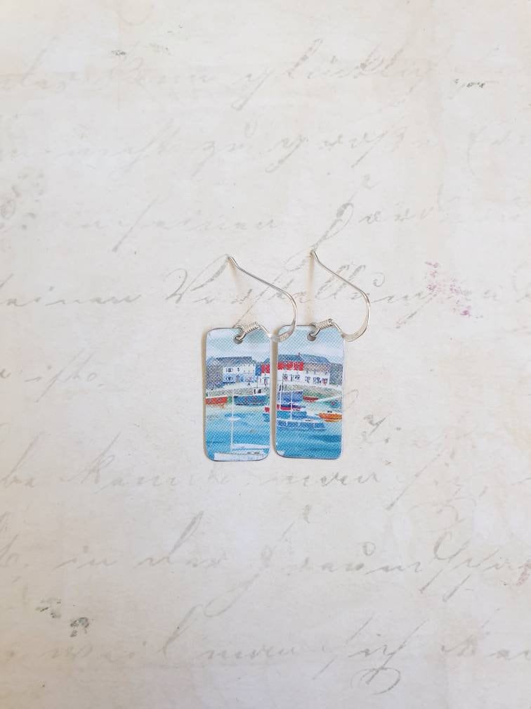 Padstow Harbour Earrings: Recycled Tin Cornish Coastal Art