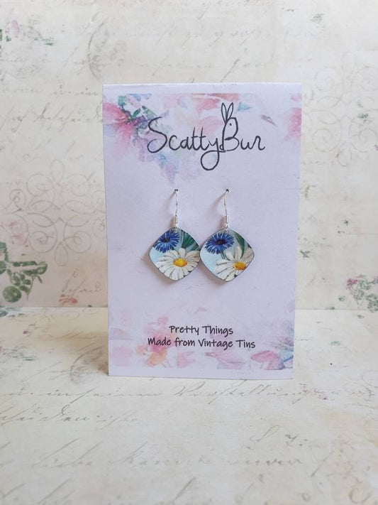 Daisy & Cornflower - Vintage Tin Earrings - 10th Anniversary - Gifts Under 30 - Mother's Day - Recycled - 1960s - Huntley and Palmers