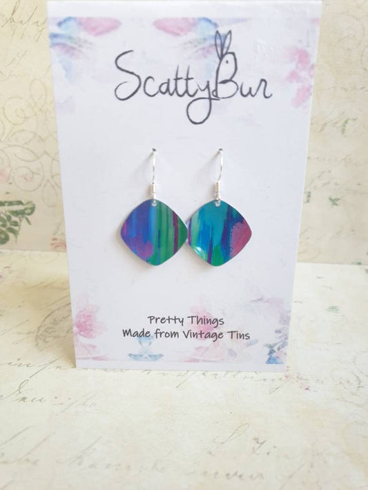 Multi-coloured square earrings - ScattyBun - Recycled Tin Jewellery - 10th anniversary - Gifts Under 30 - Mother's Day Gift - Birthday
