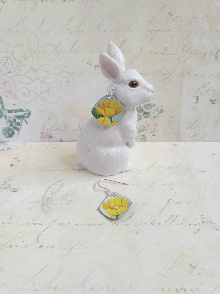 Vintage Buttercup Earrings: 1960s Biscuit Tin, Sterling Silver