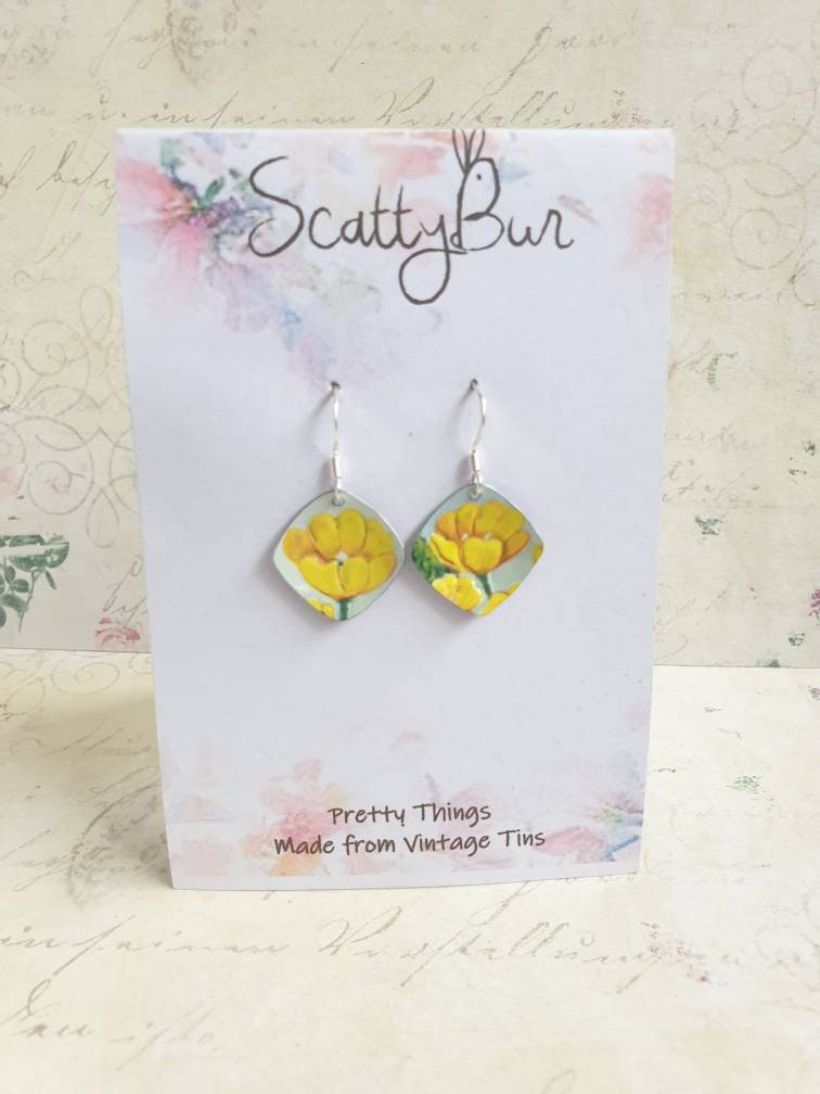Vintage Buttercup Earrings: 1960s Biscuit Tin, Sterling Silver