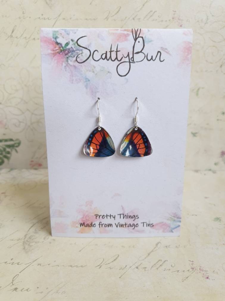 Vintage Tin Butterfly Earrings: 1960s Recycled Sterling Silver Jewelry