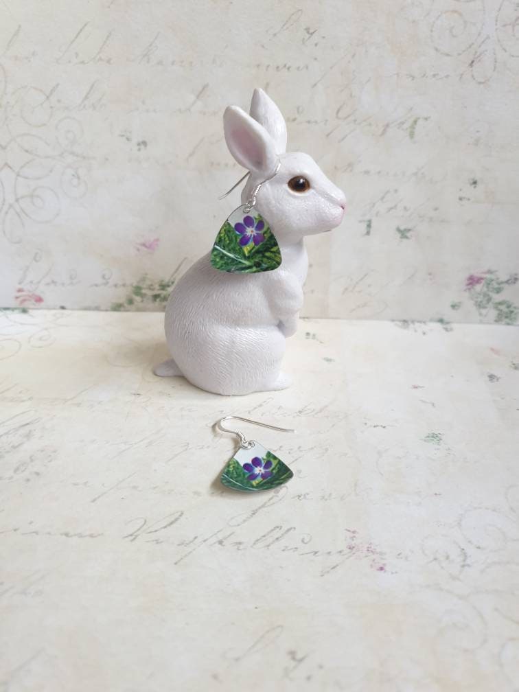 Vintage Violet Earrings: 1960s Tin Flower on Sterling Silver