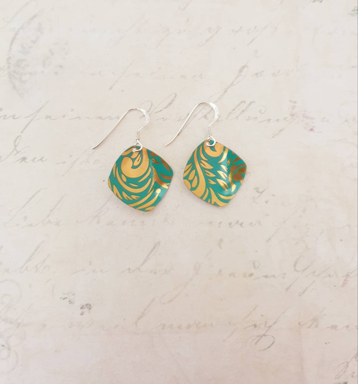 Upcycled Turquoise Tin Earrings: Sterling Silver