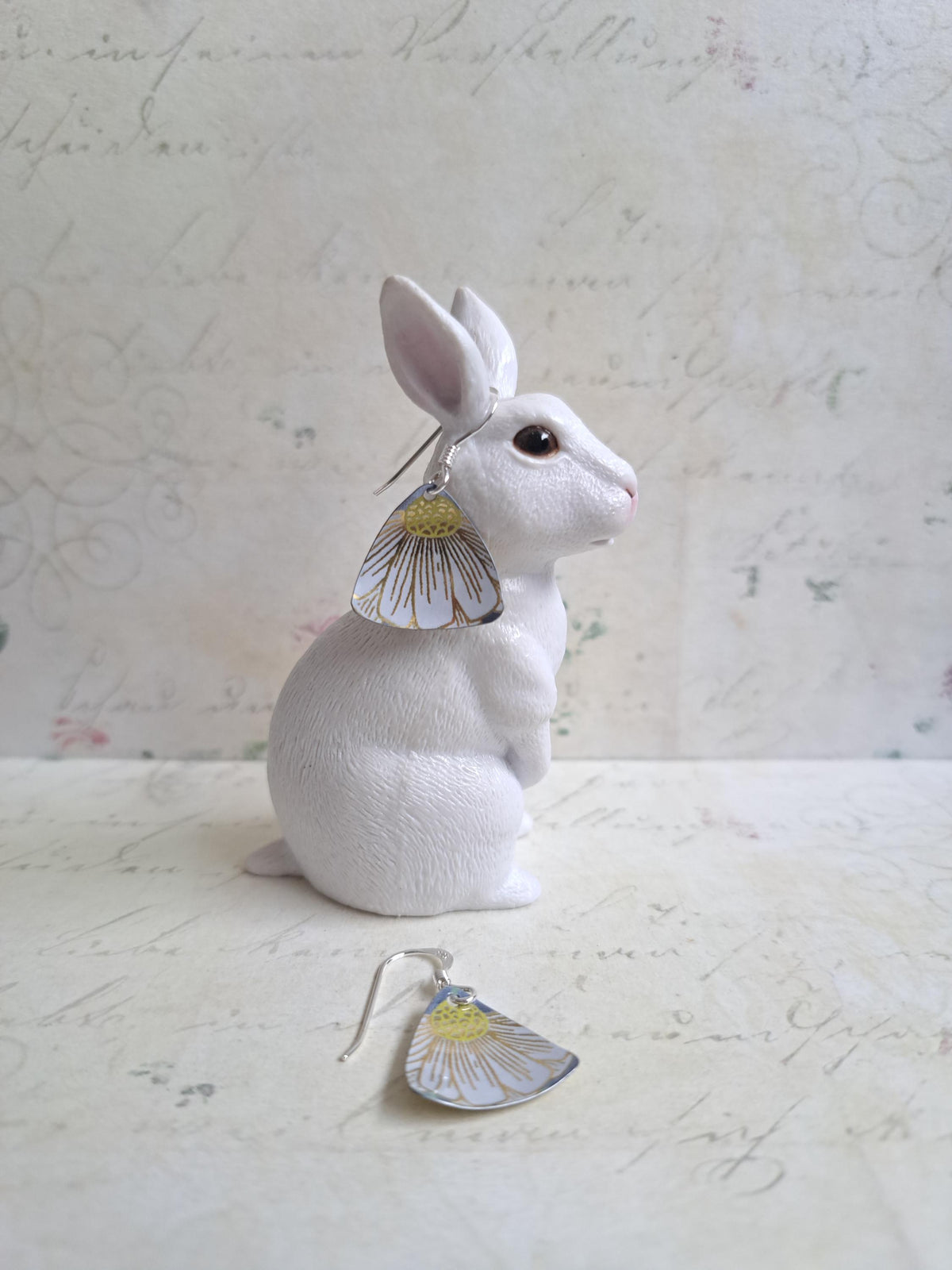 Chamomile Flower Earrings: Recycled Tin, Sterling Silver Hooks