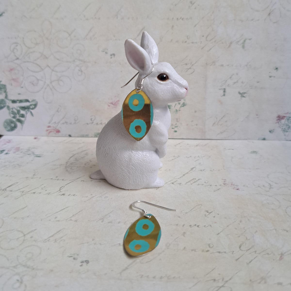 Oval turquoise spot earrings by ScattyBun Recycled Tin Jewellery 10th anniversary gifts under 30