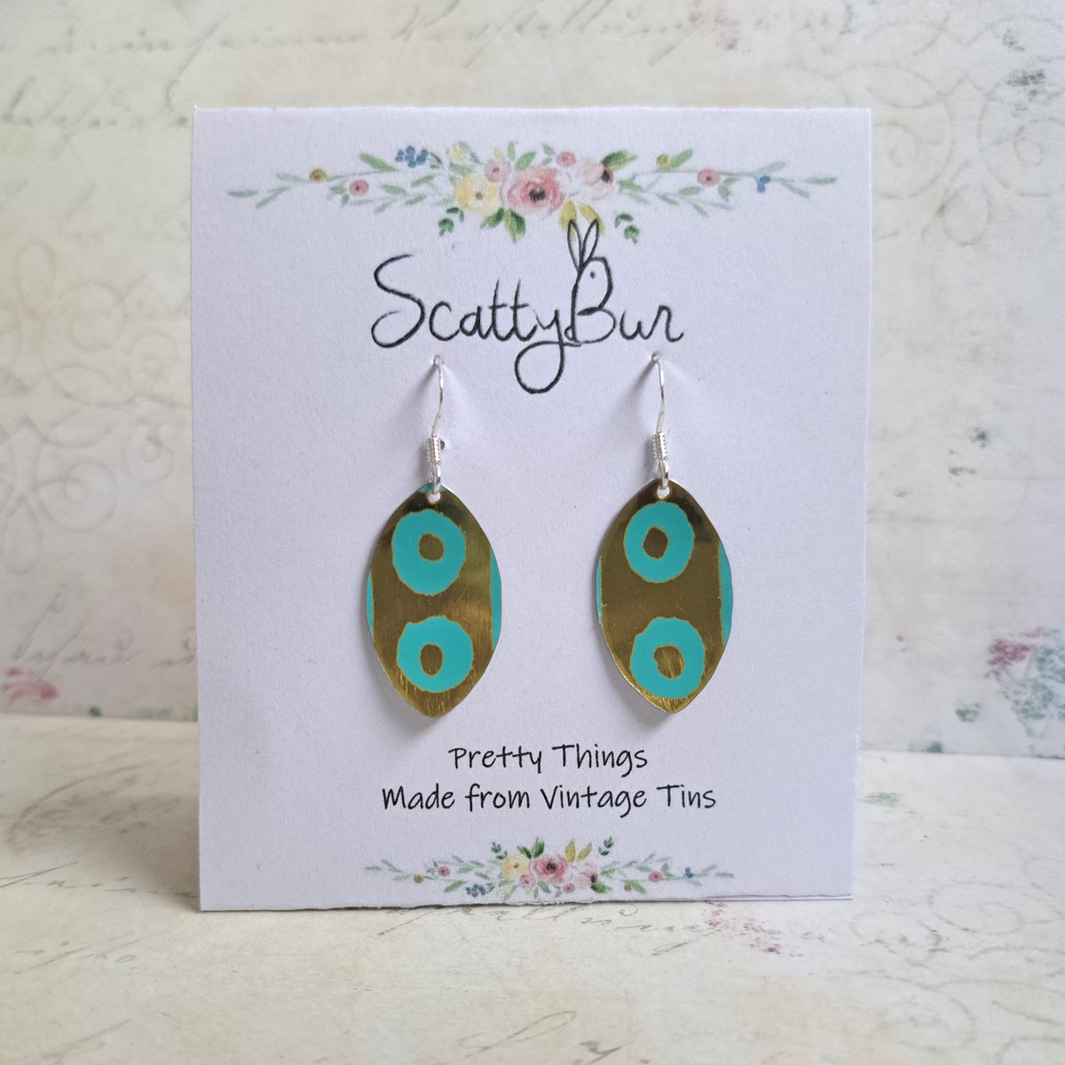 Oval turquoise spot earrings by ScattyBun Recycled Tin Jewellery 10th anniversary gifts under 30