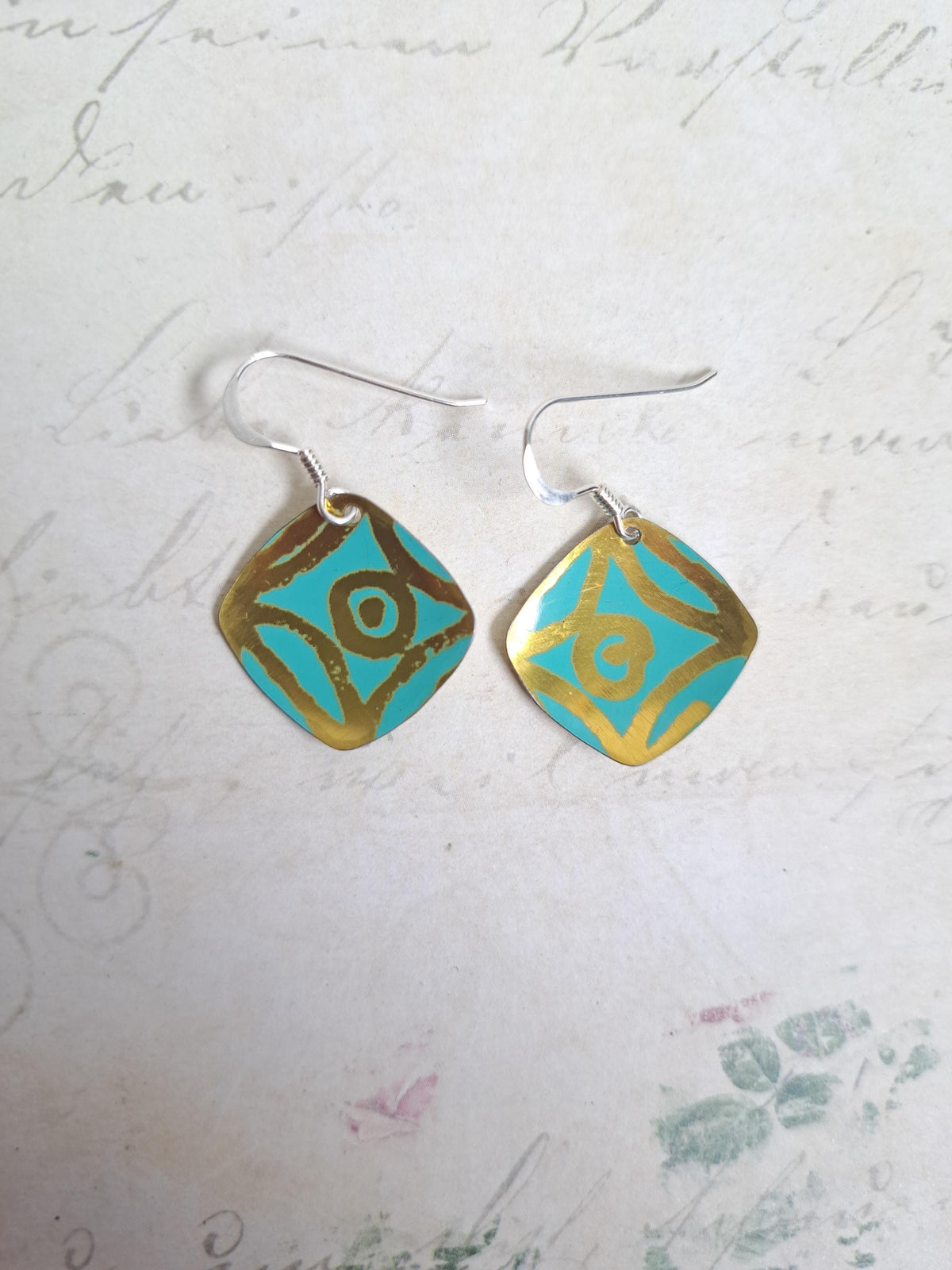 Turquoise Square Earrings - Recycled Tin Jewellery - 10th Anniversary - Gifts Under 30 - Christmas