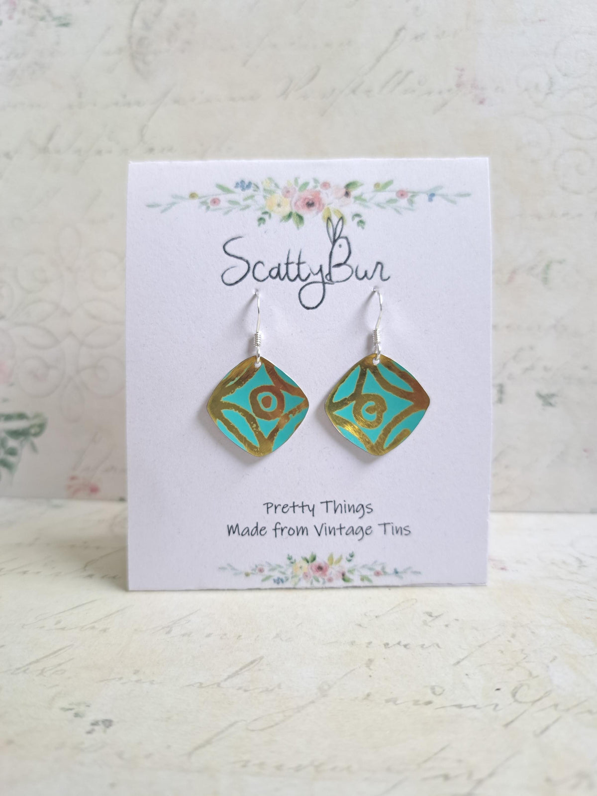 Turquoise Square Earrings - Recycled Tin Jewellery - 10th Anniversary - Gifts Under 30 - Christmas