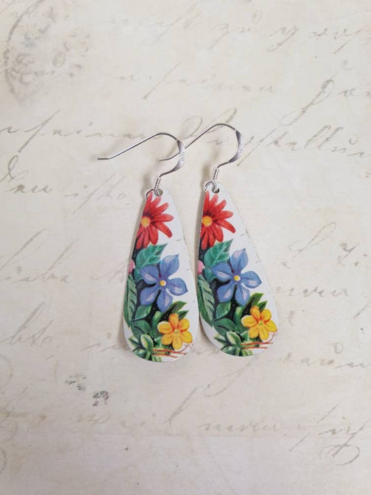 1963 Vintage Tin Floral Teardrop Earrings