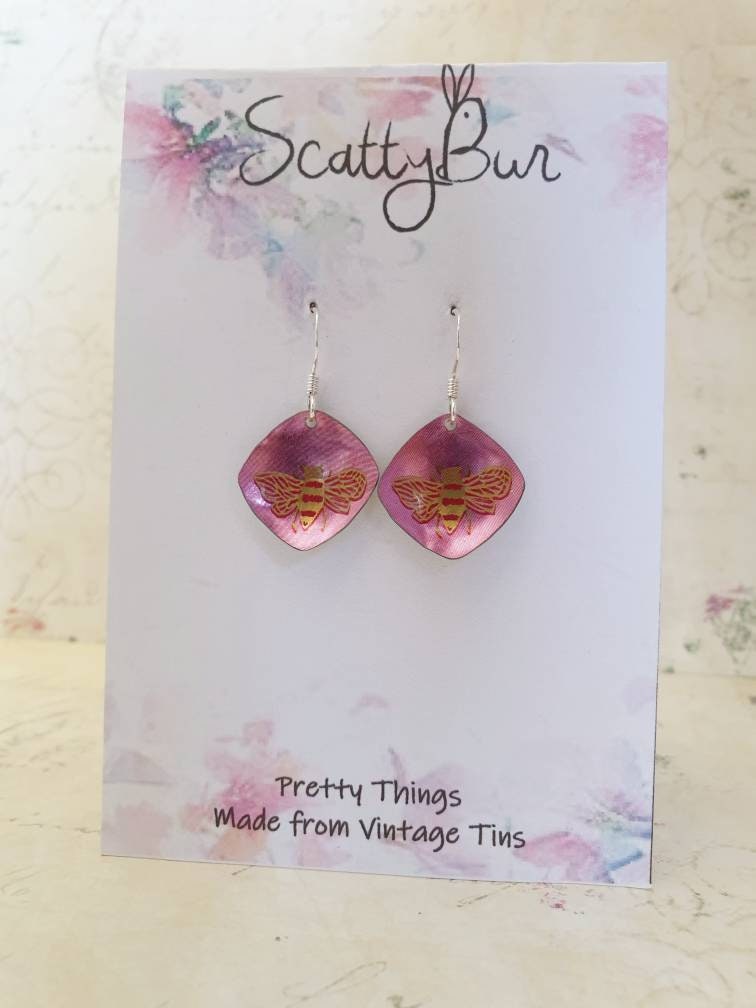 Pink Bees Tin Earrings