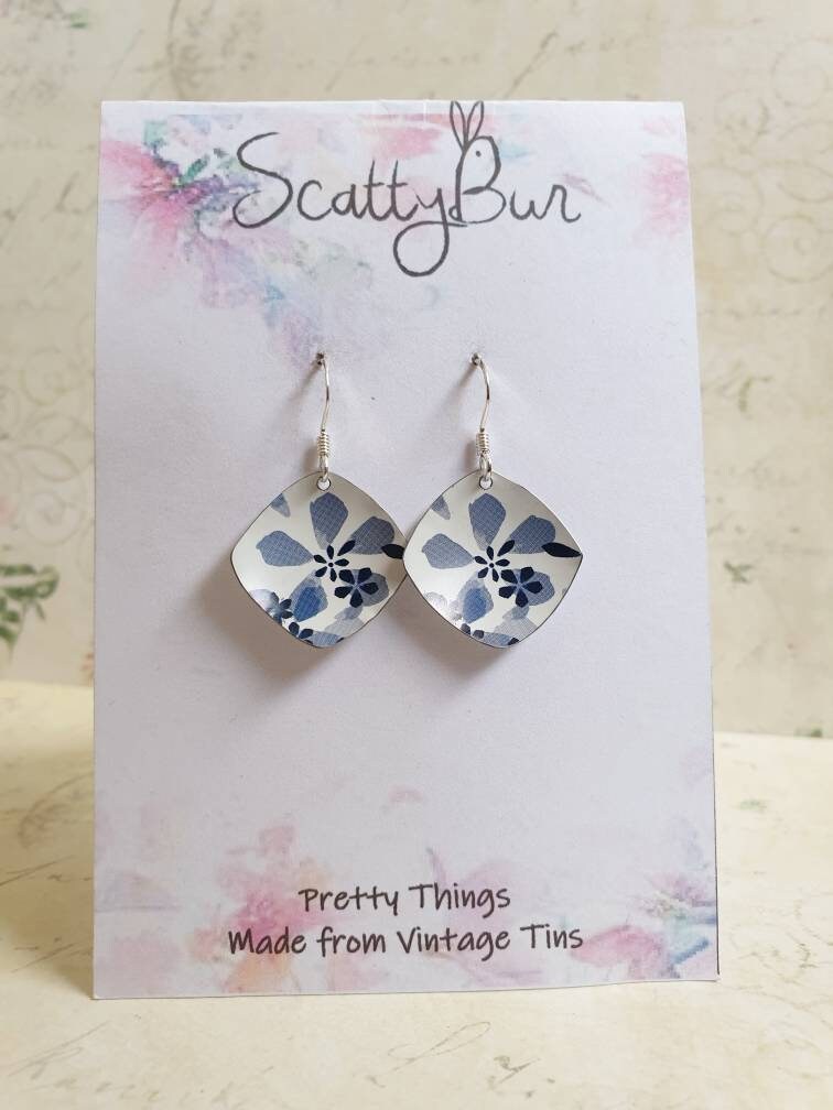 Blue and White Tin Earrings