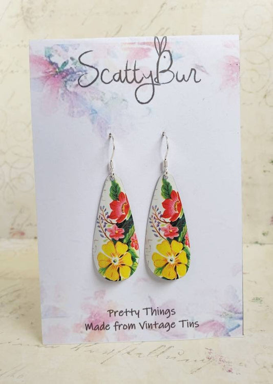 1960s 'Grace' Vintage Tin Earrings: Long Floral Teardrop