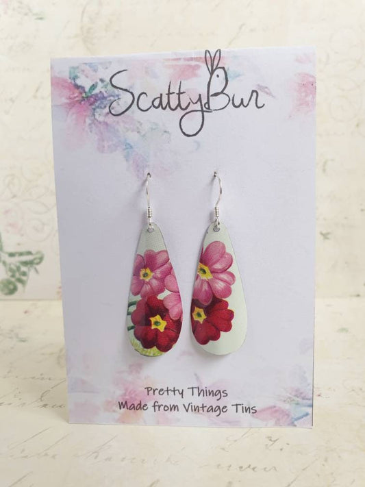 1960s Vintage Tin Pink Primula Earrings