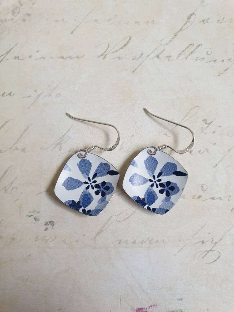 Blue and White Tin Earrings