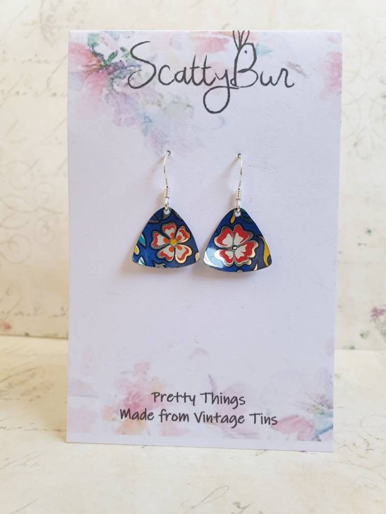Blue 1950s Vintage Tin Earrings