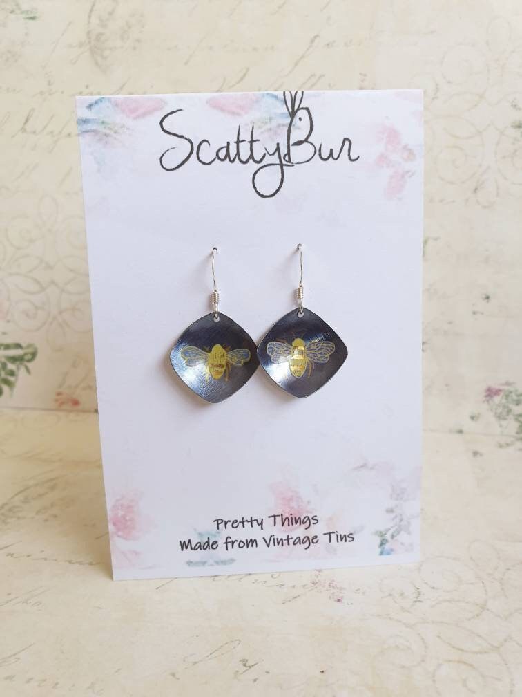 Blue Bees Tin Earrings