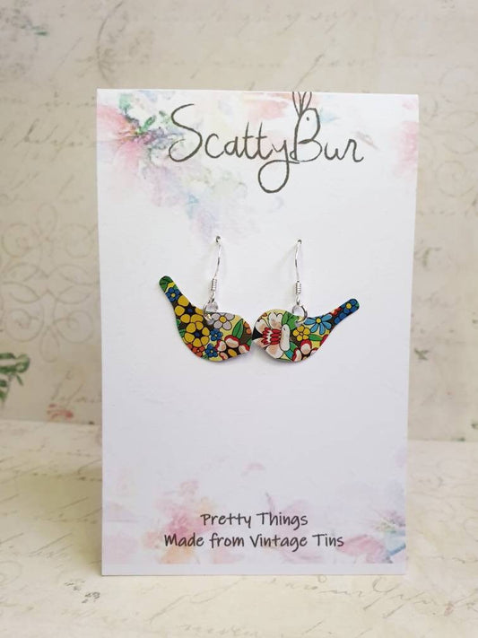 1970s Vintage Tin Floral Birds Earrings