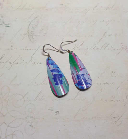 Multicoloured Recycled Tin Drop Earrings - ScattyBun - 10th Anniversary - Gifts Under 30 - Boho - Long Drop -