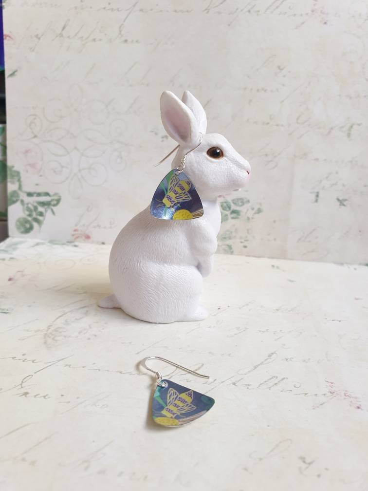 Blue bee earrings - ScattyBun - Recycled Tin Jewellery - 10th Anniversary - Gifts Under 30 - Boho