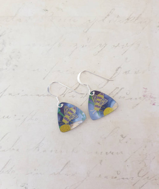 Blue bee earrings - ScattyBun - Recycled Tin Jewellery - 10th Anniversary - Gifts Under 30 - Boho