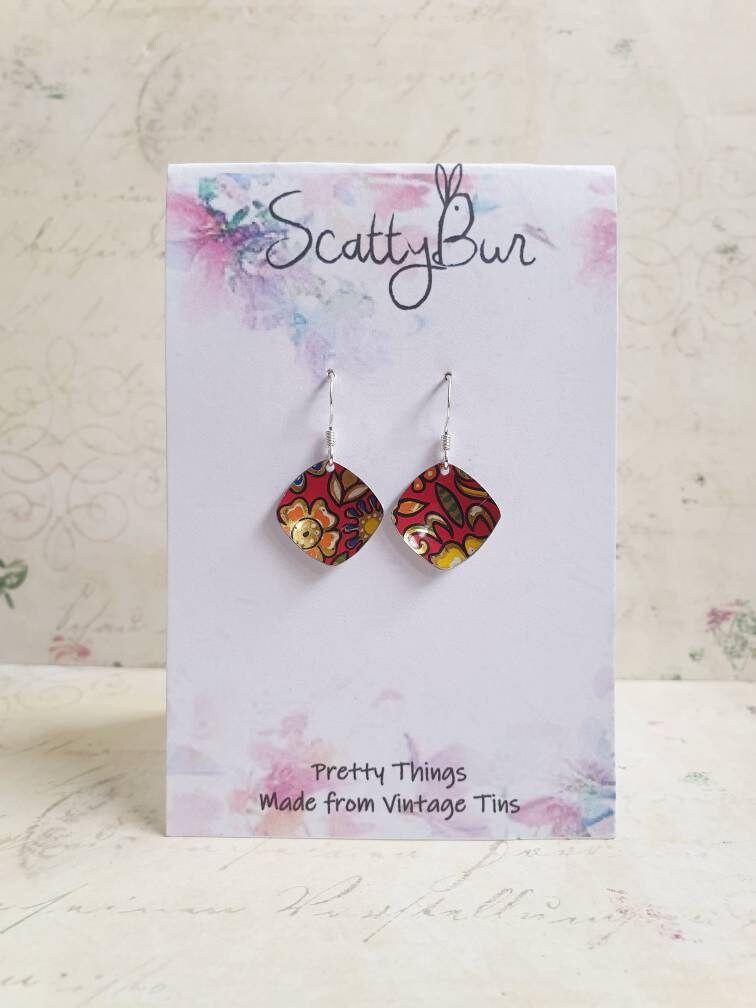 1950s Red Floral Vintage Tin Earrings (sm)