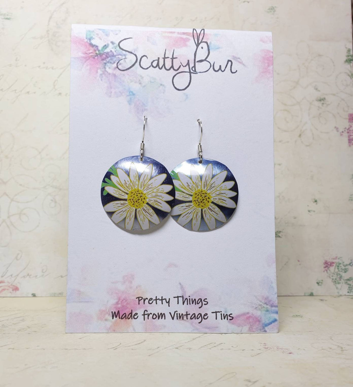 Big Camomile earrings by ScattyBun Recycled Tin Jewellery 10th anniversary gifts under 30