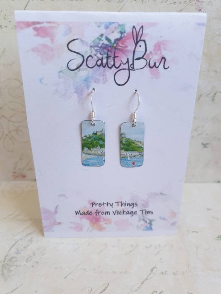 St Michael's Mount Earrings: Recycled Tin Cornish Coastal Art
