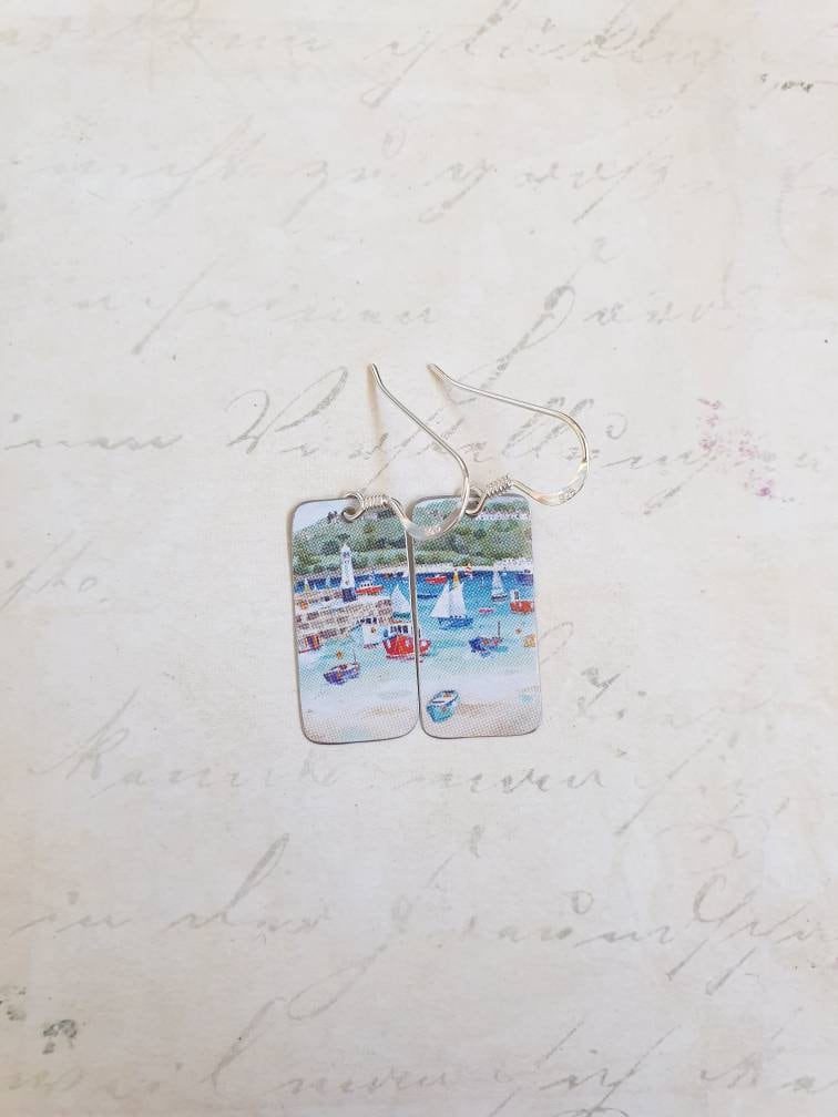 St Ives Earrings  - Recycled Tin - Diptych - Medium Drop - Cornish Coastal - Beaches - Mother's Day - Anniversary - Lockdown - Birthday Gift