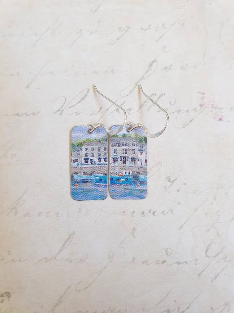 Padstow Harbour, Recycled Tin Earrings, Cornish Coastal, Sterling Silver